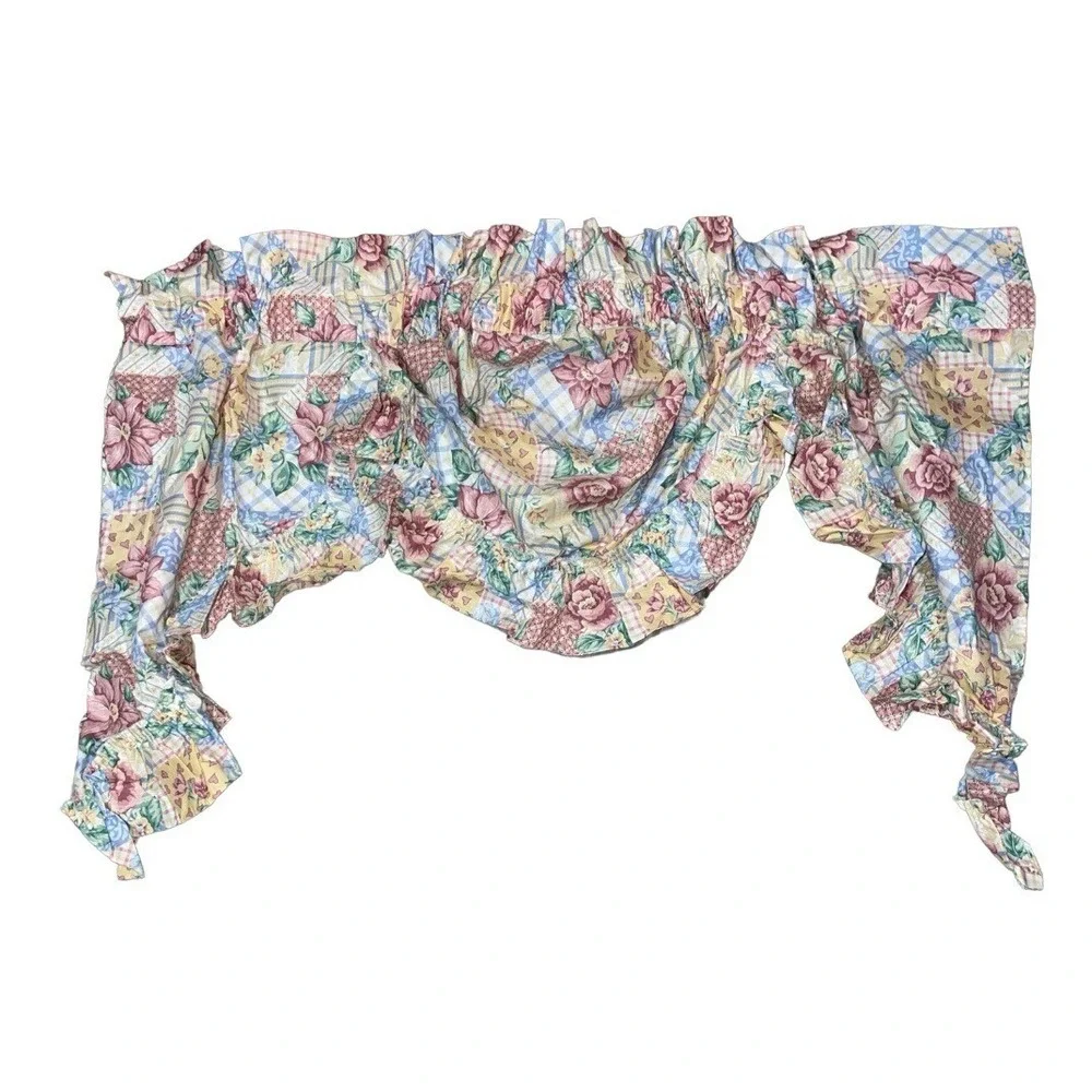 Vintage Top Mates Ellery Cottage Quilt Ruffled Festoon Curtain Valance 72X30 In